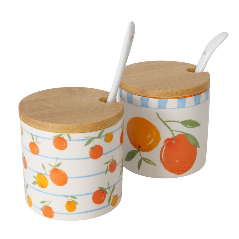 Boltze Home Jampotje Sinaasappel Met Lepel Dia8,5x9cm 170ml Dolomiet Met Bamboe