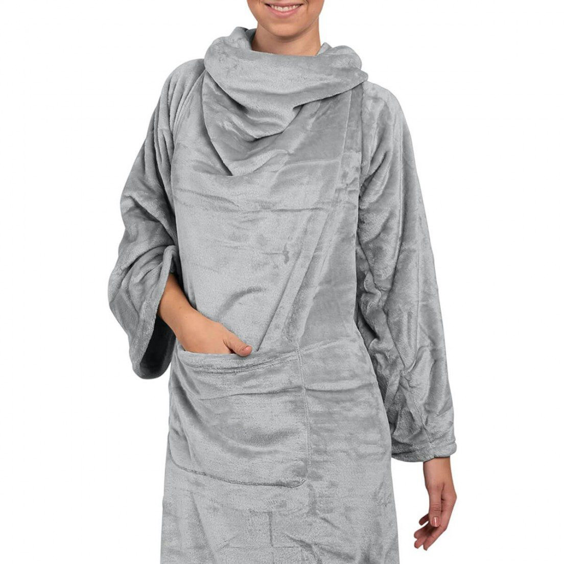 Snuggie Deken Met Mouwen En Zak 135x172cm Grijs