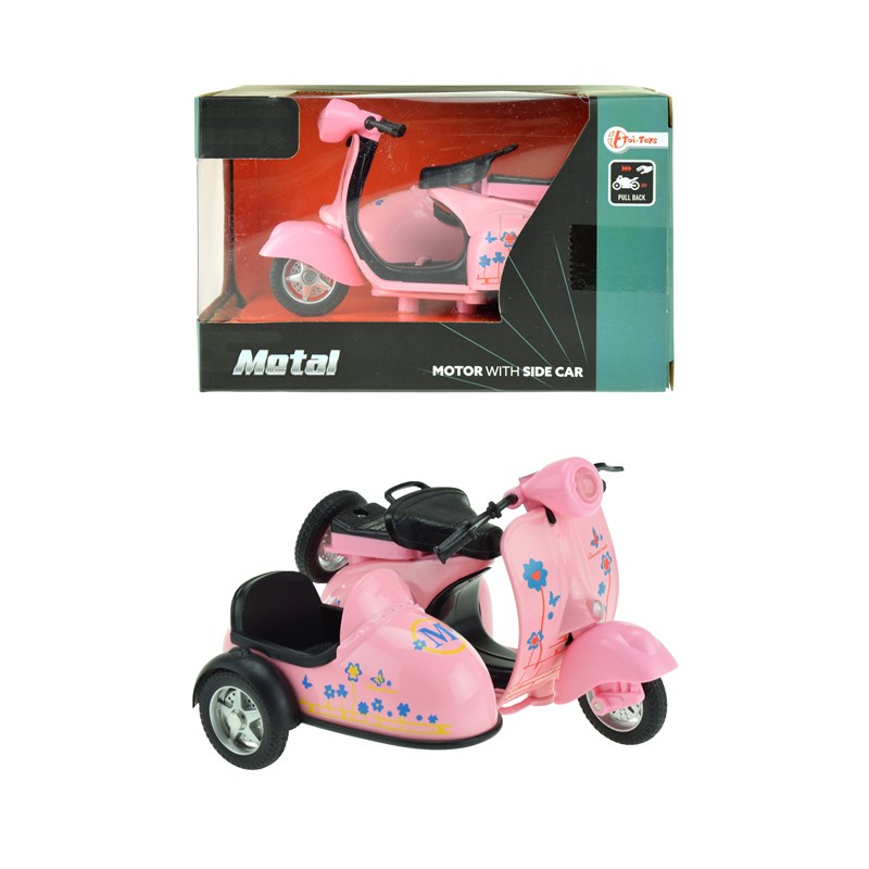 Toi Toys Pull Back Motor Met Zijspan 11,5x9cm Roze