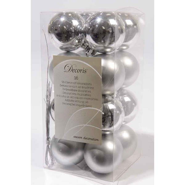 Decoris Kerstballen Kunststof Zilver Glans/mat ?40mm<br>
Transbox A 16 Stuks