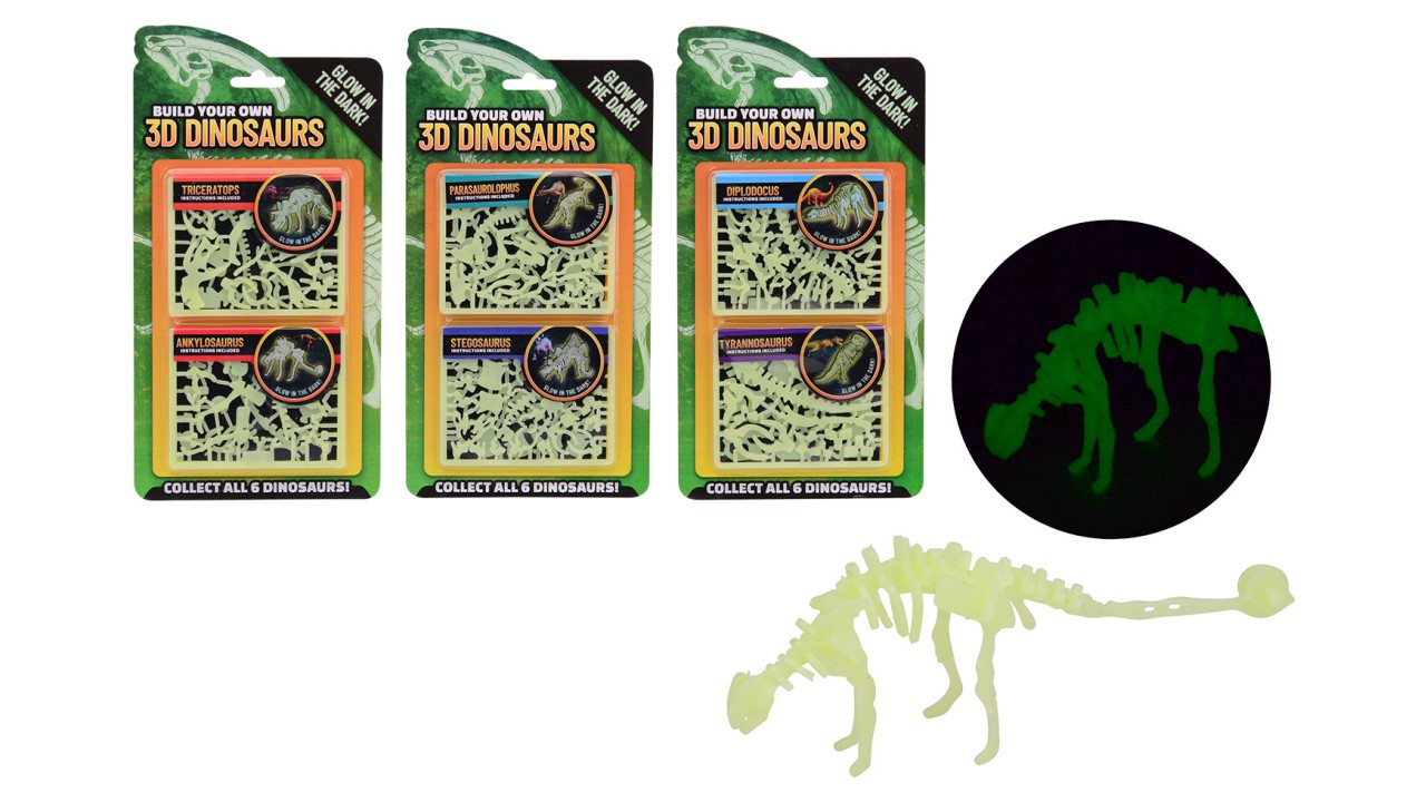 John Toy Bouw Je Eigen 3D Glow In The Dark Dino- 2 Stuks Op Kaart