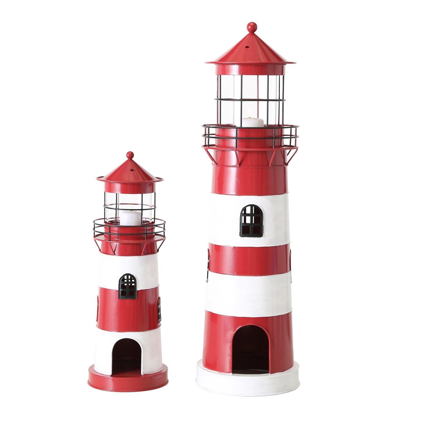 Boltze Home Lantaarn Vuurtoren Rood-wit Glas/Metaal Set 2-delig H42-64cm