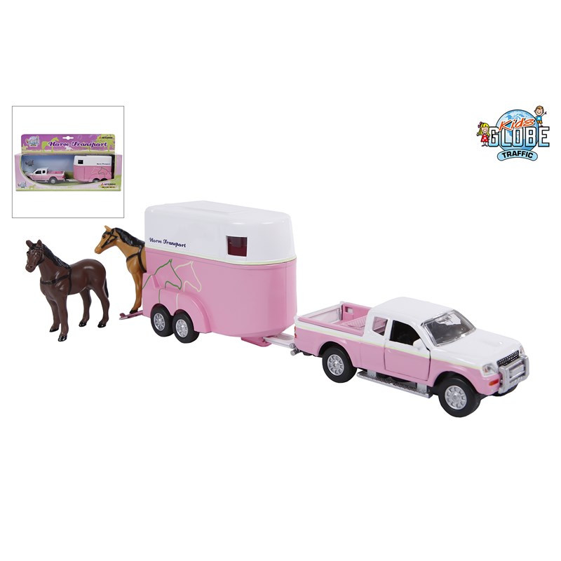 Kids Globe Mitsubishi Met Paardentrailer Die Cast Roze 27cm