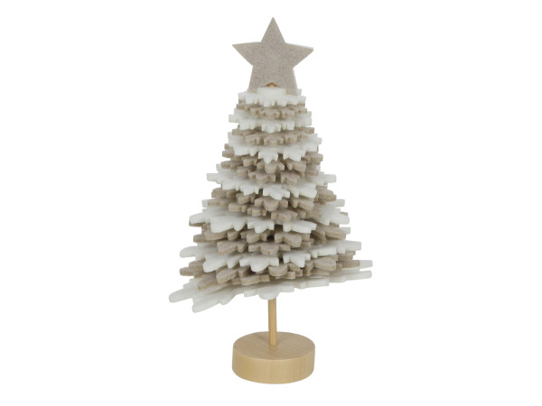 Beeld vilt kerstboom 16cm beige/wit