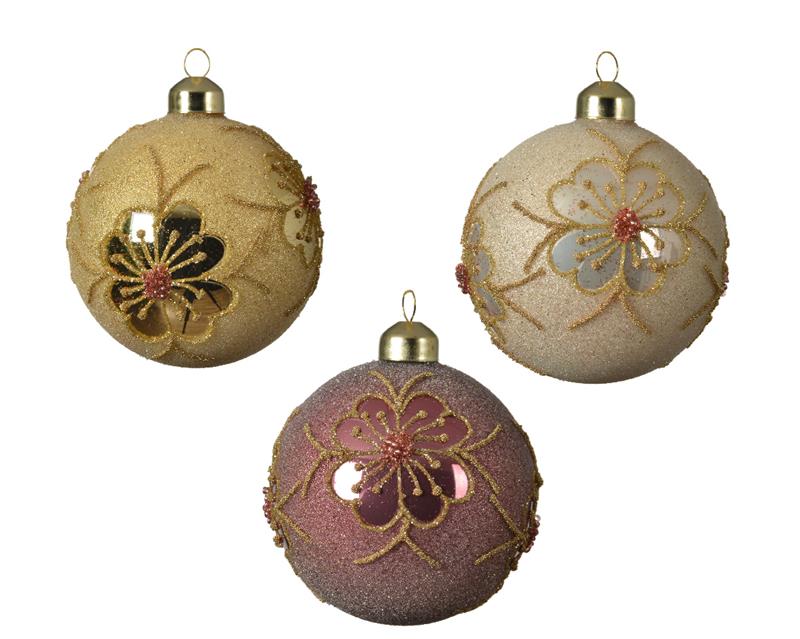 Decoris Gedecoreerde Kerstballenset Van Glas Set A 3 Ballen Dia 8cm In Assorti