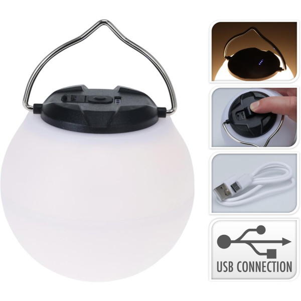 Camping lamp rond met haak USB-C