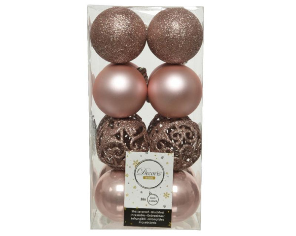 Kerstballen kunststof mix roze 6cm 16st