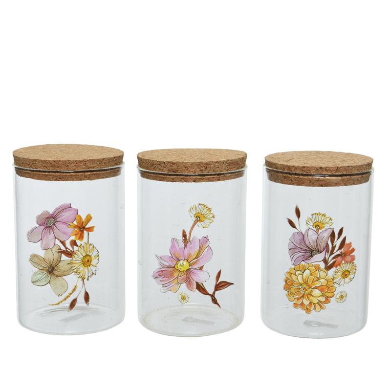 Decoris Voorraadpot Glas Met Afbeelding Droogbloemen ?8-H13cm