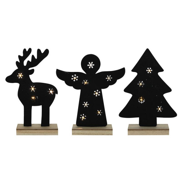 Vilt kerstfiguur op houten voet 8xLED