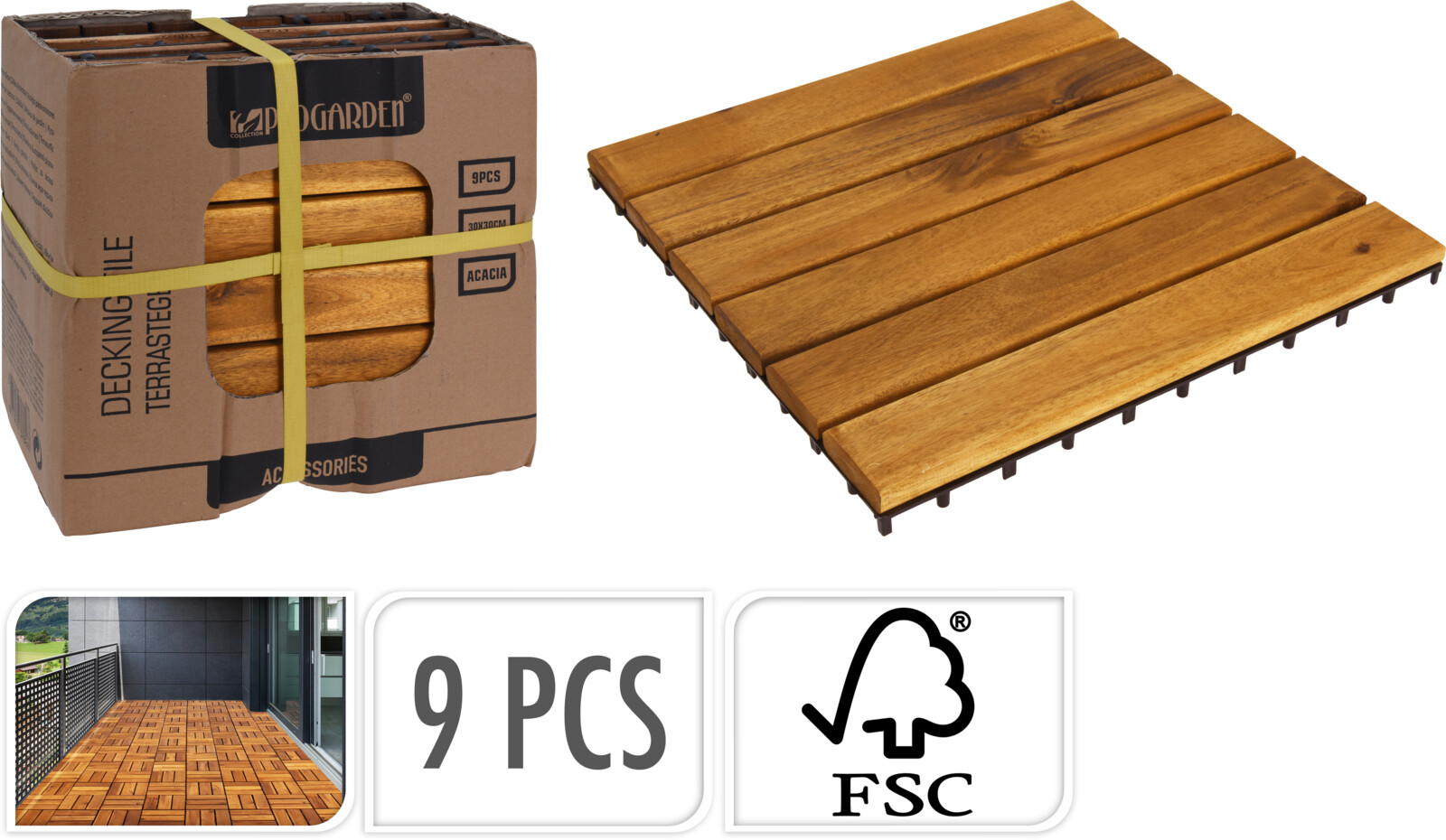 Houten Terrastegel Acacia 30x30cm set van 9 0.81m2