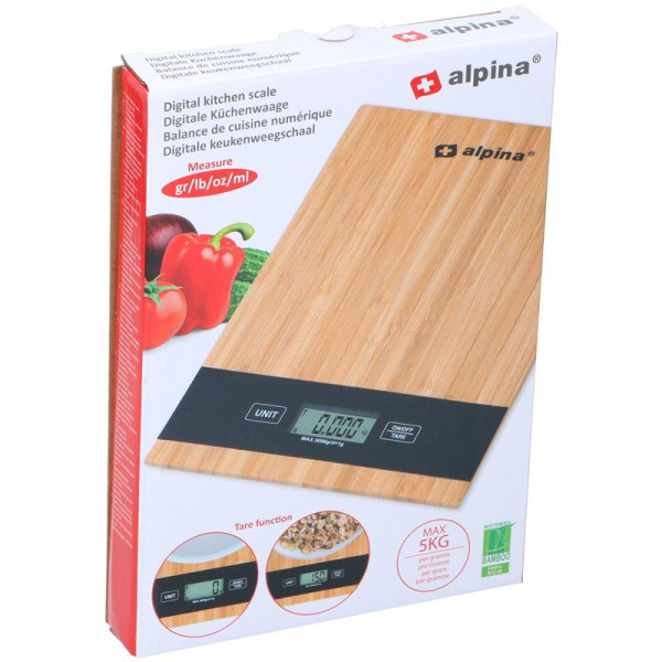 Alpina Keukenweegschaal bamboe tot 5kg