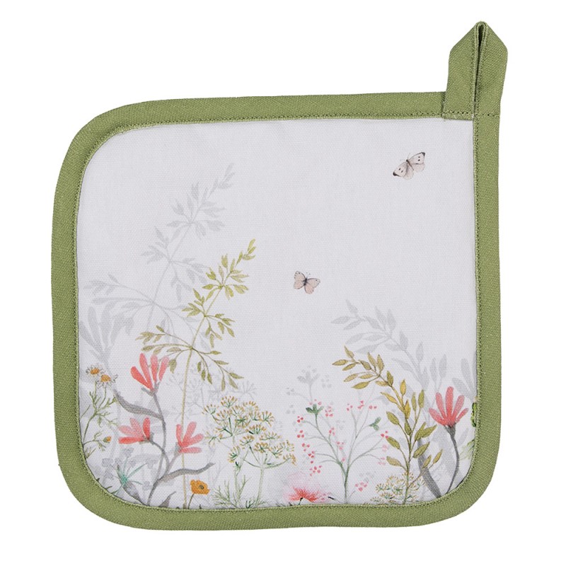 Clayre & Eef Pannenlap 20x20 cm Wit Katoen Bloemen Wit