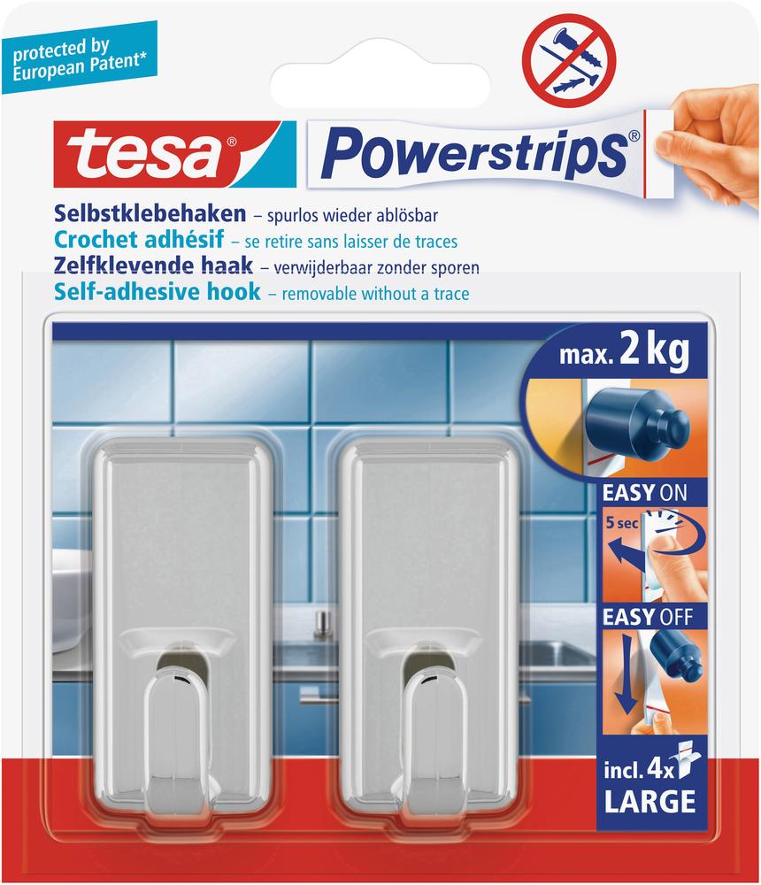 Plakhaakjes M.powerstrips Tesa Zilver<br>
Zelfklevende Haakjes