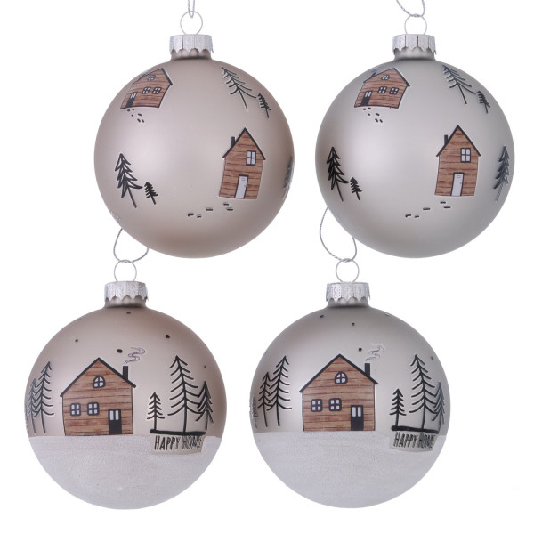 Kerstbal Homewood glas huisjes dia 8 cm