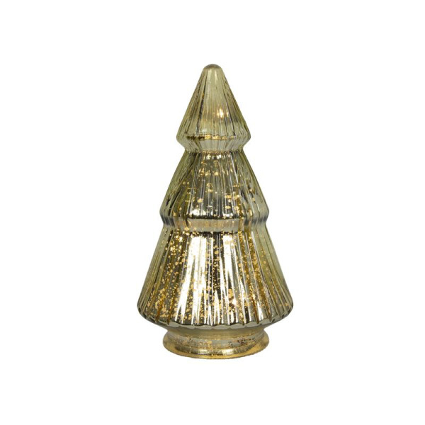 Beeld Kerstboom glas LED goud 19,5cm