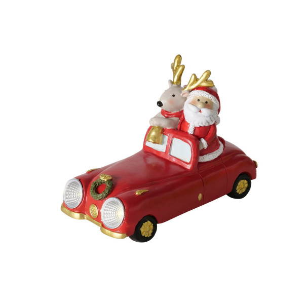 Auto met hert en kerstman LED hars 14cm