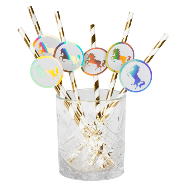 Papieren rietjes Unicorn set a 6 stuks